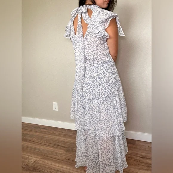 chinese dress ladies Light Pink Ruffle Maxi Dress with Cowl Neck